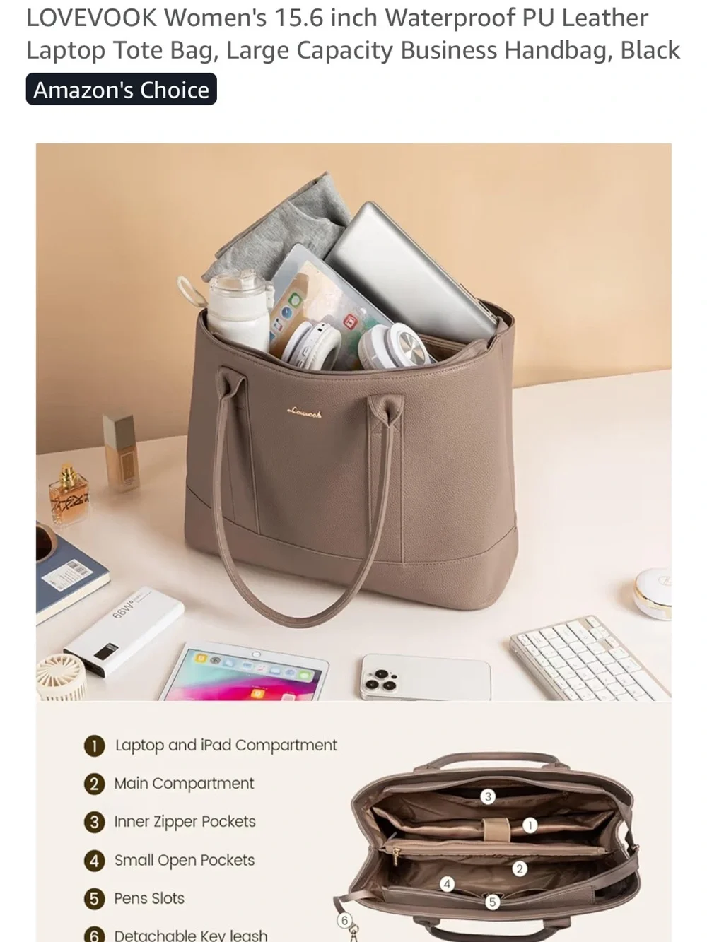 Taupe Leather Laptop Tote
